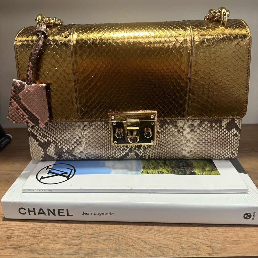 Rare GUCCI PYTHON  shoulder bag tri color bag.